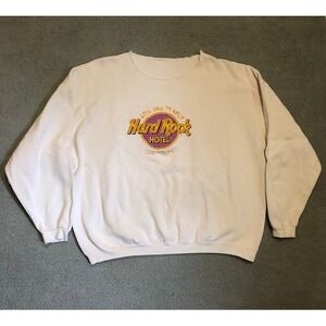 Vintage Hard‎ Rock Hotel Las Vegas Sweatshirt White Embroidered Logo Cut Neck XL